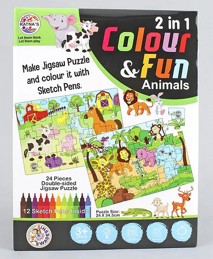 Ratnas Color and Fun Animals Jigsaw Puzzle Multicolor - 24 Pieces
