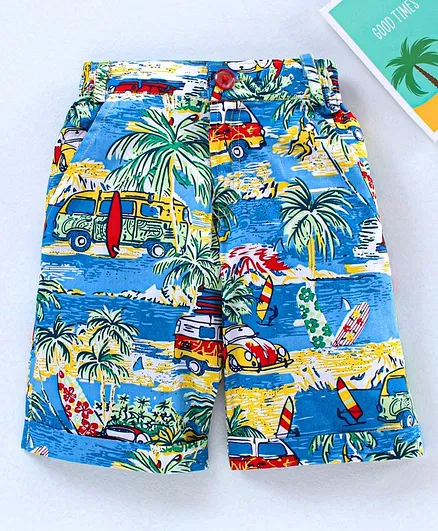 Rikidoos Beach Print Shorts - Light Blue
