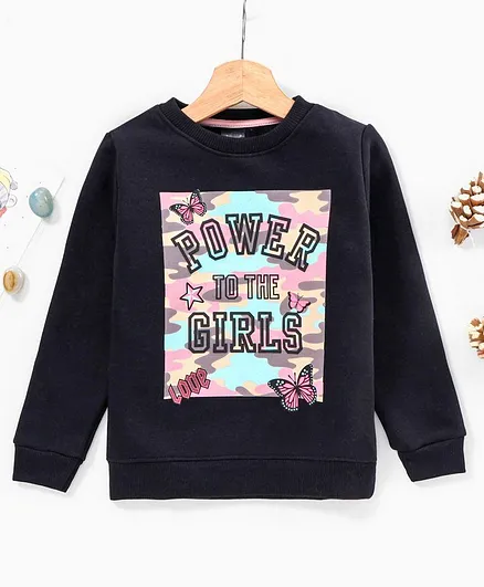 Lazy Bones Full Sleeves Sweatshirt Butterfly Print - Black