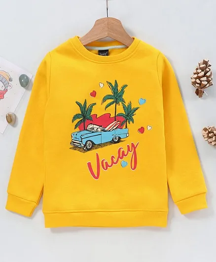 Lazy Bones Full Sleeves Sweatshirt Vacay Print - Yellow