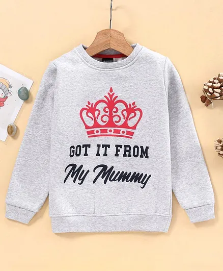 Lazy Bones Full Sleeves Sweatshirt Crown Print - Grey