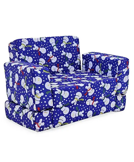 Kids Zone Snow Man Printed Sofa Cum Bed - Blue