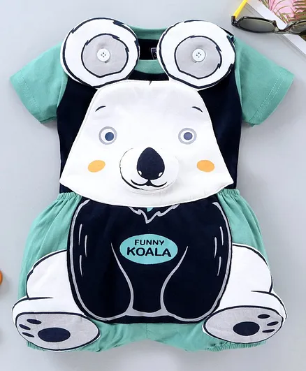 Jb Club Half Sleeves Tee With Bunny Patch Dungaree - Green