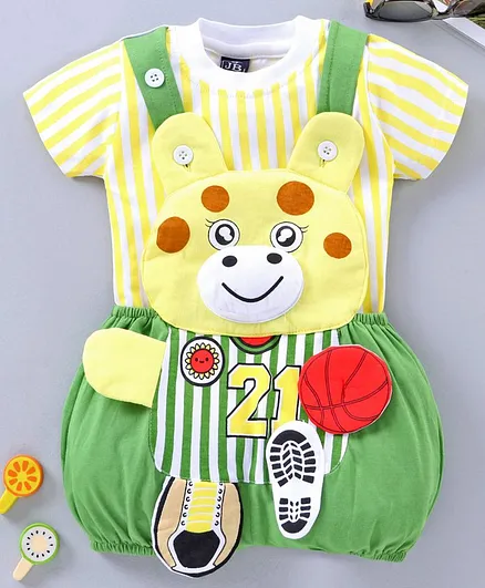Jb Club Half Sleeves Tee With Bunny Patch Dungaree - Green