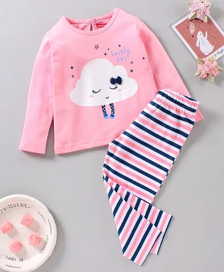 Babyhug Full Sleeves Night Suit Cloud Print - Pink