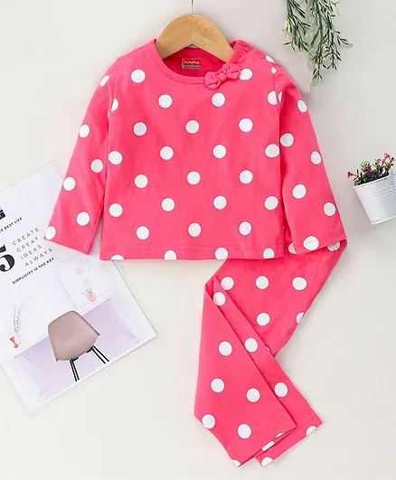 Babyhug Full Sleeves Night Suit Dots Print - Pink