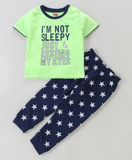 Babyhug Half Sleeve Tee & Lounge Pant Text Print - Green Blue