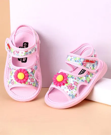 Cute Walk by Babyhug Sandals Floral Appliques - Pink