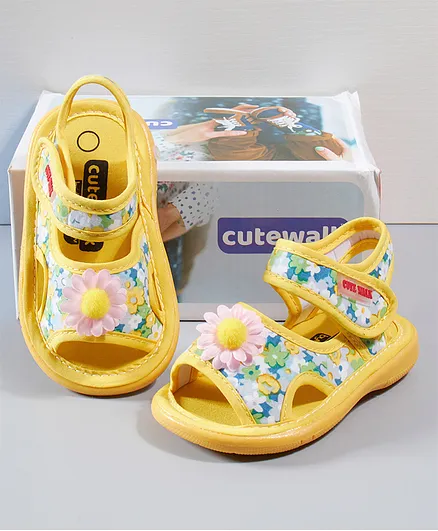Cute Walk by Babyhug Sandals Floral Appliques - Yellow