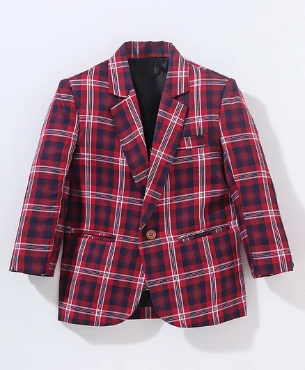Rikidoos Full Sleeves Checked Blazer - Red