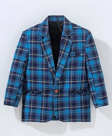 Rikidoos Full Sleeves Checkered Blazer - Blue