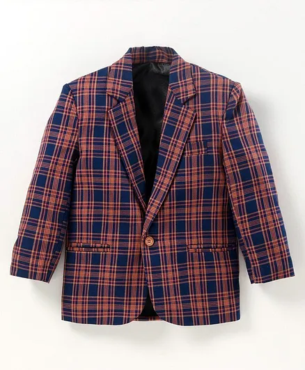 Rikidoos Full Sleeves Checked Blazer - Navy Blue