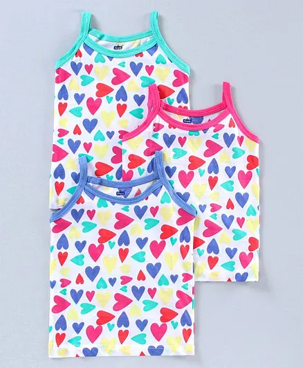 Simply Singlet Slips Heart Print Pack of 3 - Sea Green Pink Blue