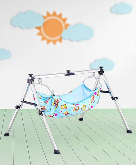 Foldable Cradle With U Shape Hammock - Blue