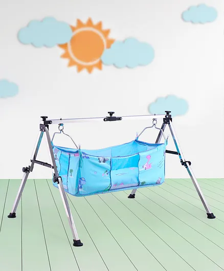 Foldable Cradle With Square Hammock - Sea Green