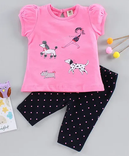 ToffyHouse Short Sleeves Night Suit Animal Print - Pink