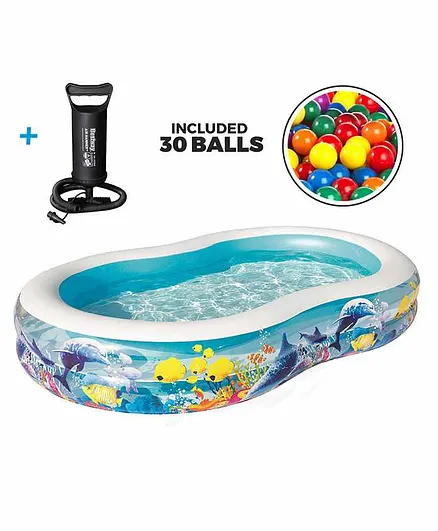 Bestway Inflatable Printed Pool with Air Pump & Balls - Blue