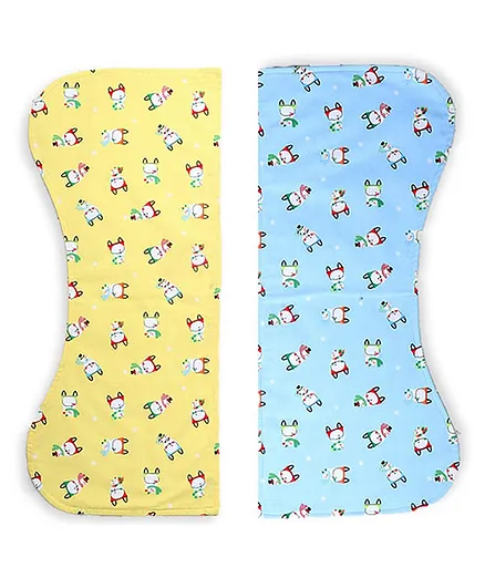 Enfance Cotton Burp Cloths Snow Man Print Pack of 2 - Blue Yellow
