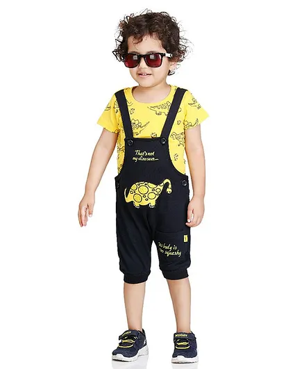 Kooka Kids Short Sleeves Dinosaur Print Tee With Dungaree - Dark Blue