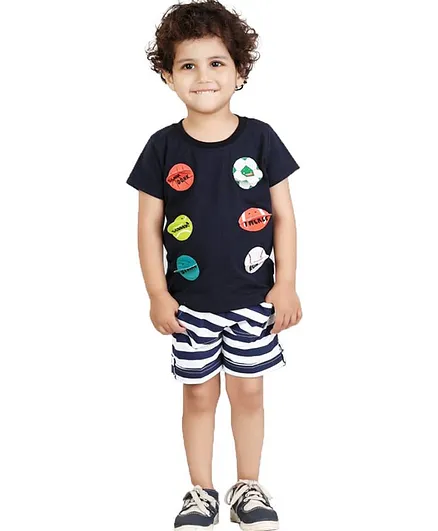 Kooka Kids Short Sleeves Football Print Tee With Shorts - Navy Blue