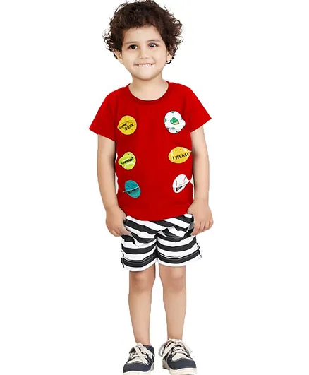 Kooka Kids Short Sleeves Football Print Tee With Shorts - Red