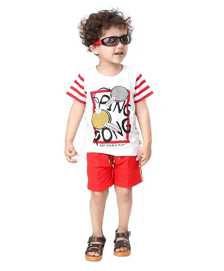 Kooka Kids Short Sleeves Ping Pong Print Tee With Shorts - White