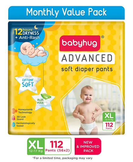 Babyhug Advanced Pant Style Diapers Extra Large (XL) Size Monthly Box Pack - 112 Pieces
