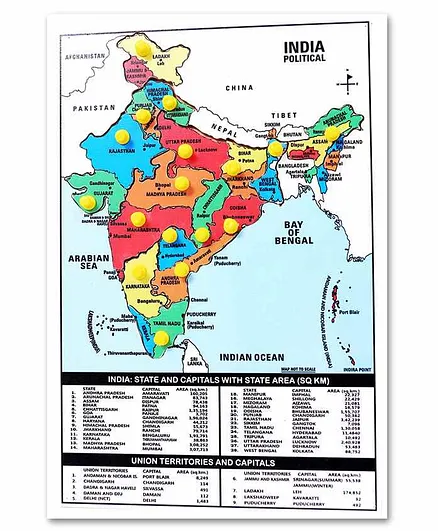 The Little Boo Wooden Map Of India Knob & Peg Puzzle - Multicolour