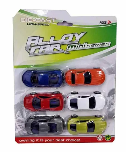 Sanjary Die Cast Alloy Pull Back Car Toy Multicolour - Pack of 6