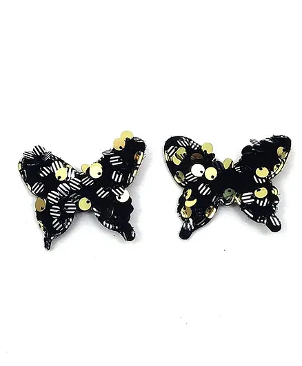 Kid-O-World Velvet Sequin Butterfly Hairpins - Black Golden