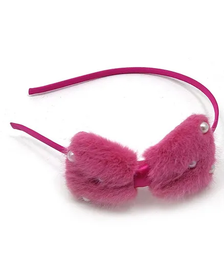 Kid-O-World Faux Fur Pearl Hair Band - Dark Pink