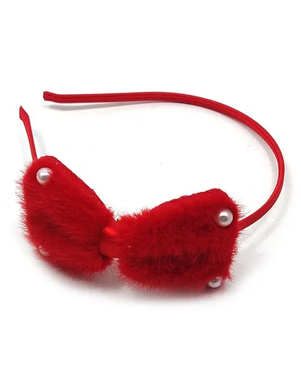 Kid-O-World Faux Fur Pearl Hair Band - Red