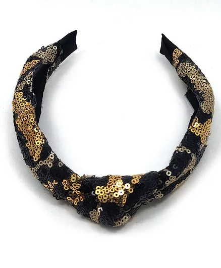 Kid-O-World Knotted Sequin Broad Hair Band - Black Golden