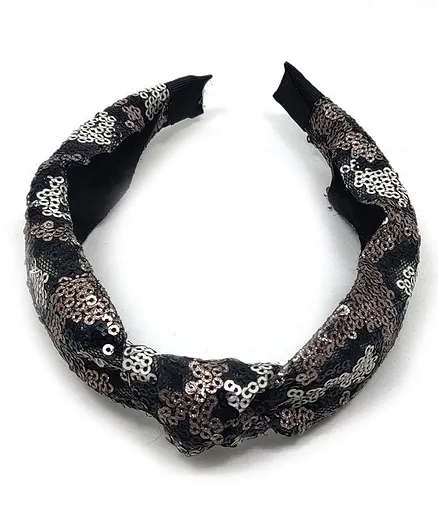 Kid-O-World Knotted Sequin Broad Hair Band - Black Silver