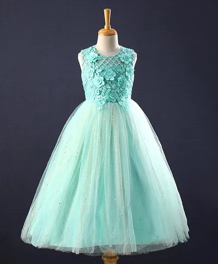 Mark & Mia Sleeveless Knee Length Party Gown Felt Floral Detail - Green