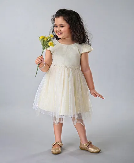 Mark & Mia Cap Sleeves Party Checks Frock - Cream