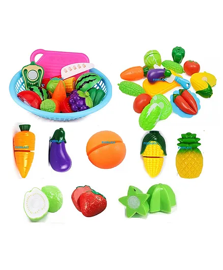 FunBlast Realistic Fruit & Vegetable Basket Toy Multicolour - 11 Pieces