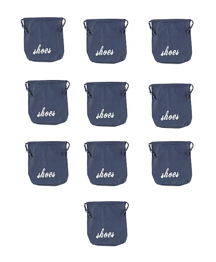 My Gift Booth Denim Travel Shoe Bag Pack of 10 - Blue