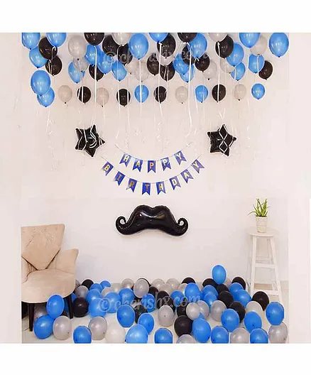 CherishX Happy Birthday Boy Decoration Kit Blue Black - 80 Pieces