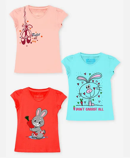 Naughty Ninos Short Sleeves Rabbit Printed Set Of 3 T-Shirt - Multi