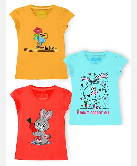 Naughty Ninos Short Sleeves Rabbit Printed Set Of 3 T-Shirt - Multi