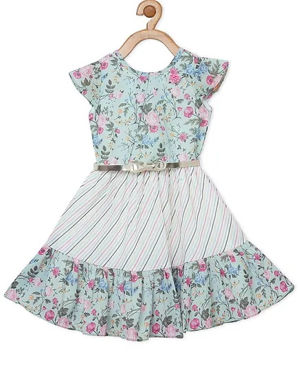 Powderfly Short Sleeves Floral Print Dress - Green