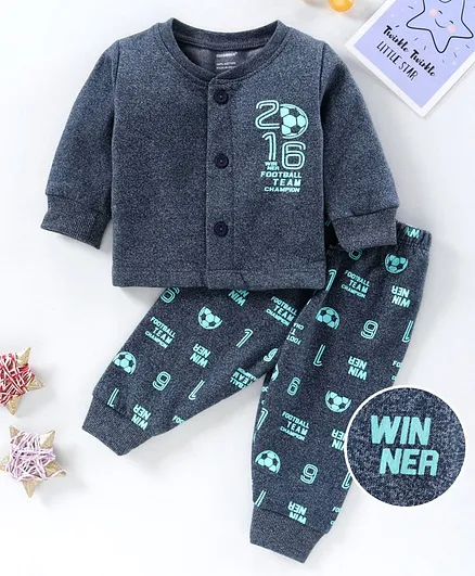 Cucumber Full Sleeves Shirt & Full Pyjama Nightwear Set - Grey