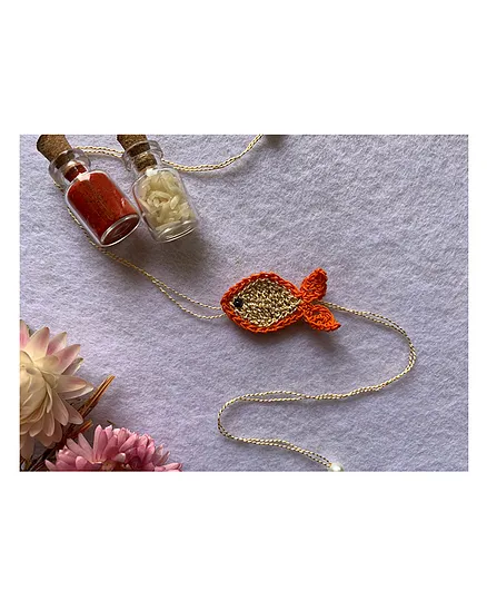 This And That By Vedika Handmade Crochet Fish Rakhi - Orange