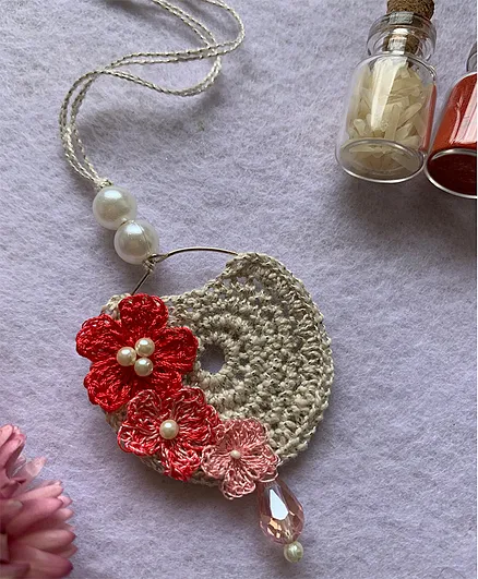 This And That By Vedika Handmade Crochet Silk Thread Flowers Hoop Lumba / Hanging Rakhi - Pink