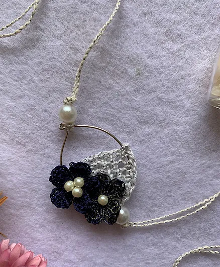 This And That By Vedika Handmade Crochet Silk Thread Flowers Hoop Lumba / Hanging Rakhi - Navy Blue