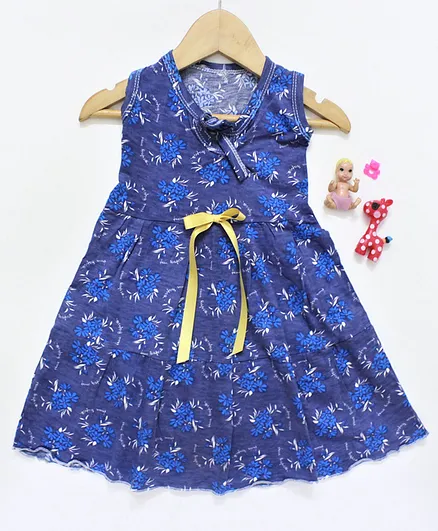 Many frocks & Sleeveless Floral Printed Dress - Blue