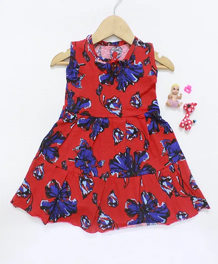 Many frocks & Sleeveless Floral Printed Dress - Red