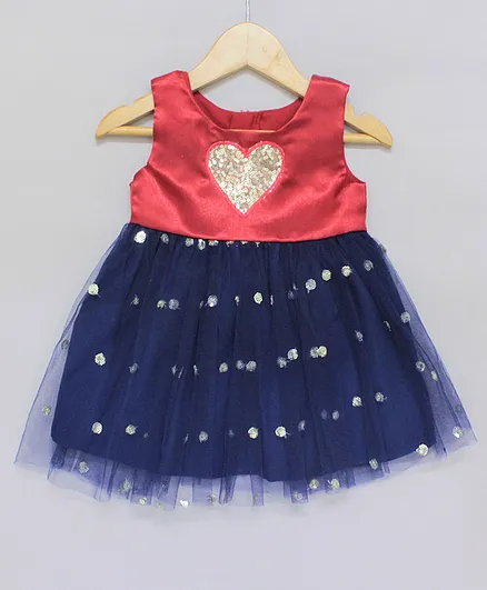Many frocks & Sleeveless Sequin Heart Embellished Dress - Red