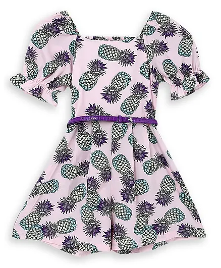 Natilene Half Sleeves Pineapple Print Jumpsuit - Purple